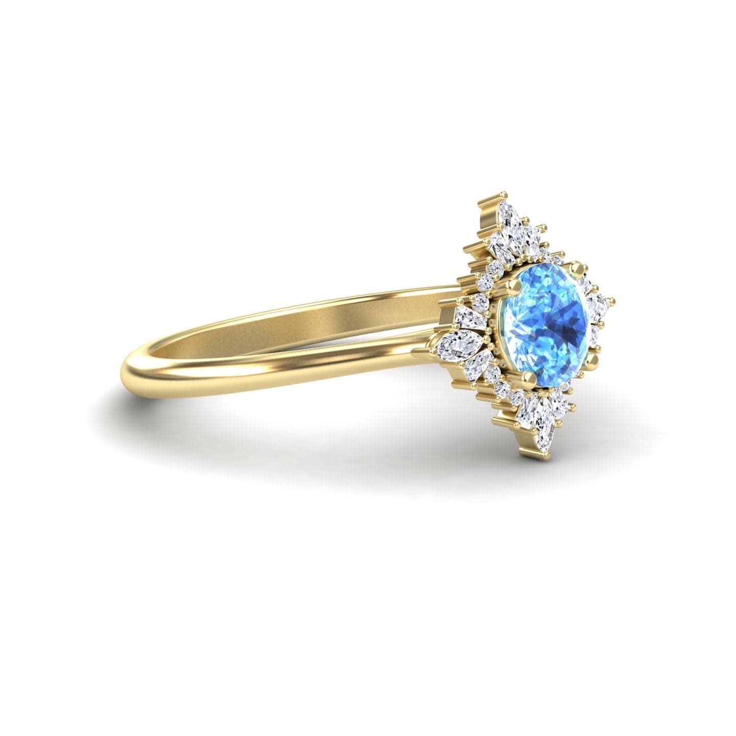 Swiss Blue Topaz & Diamond Vintage-Inspired Starburst Ring - Delia