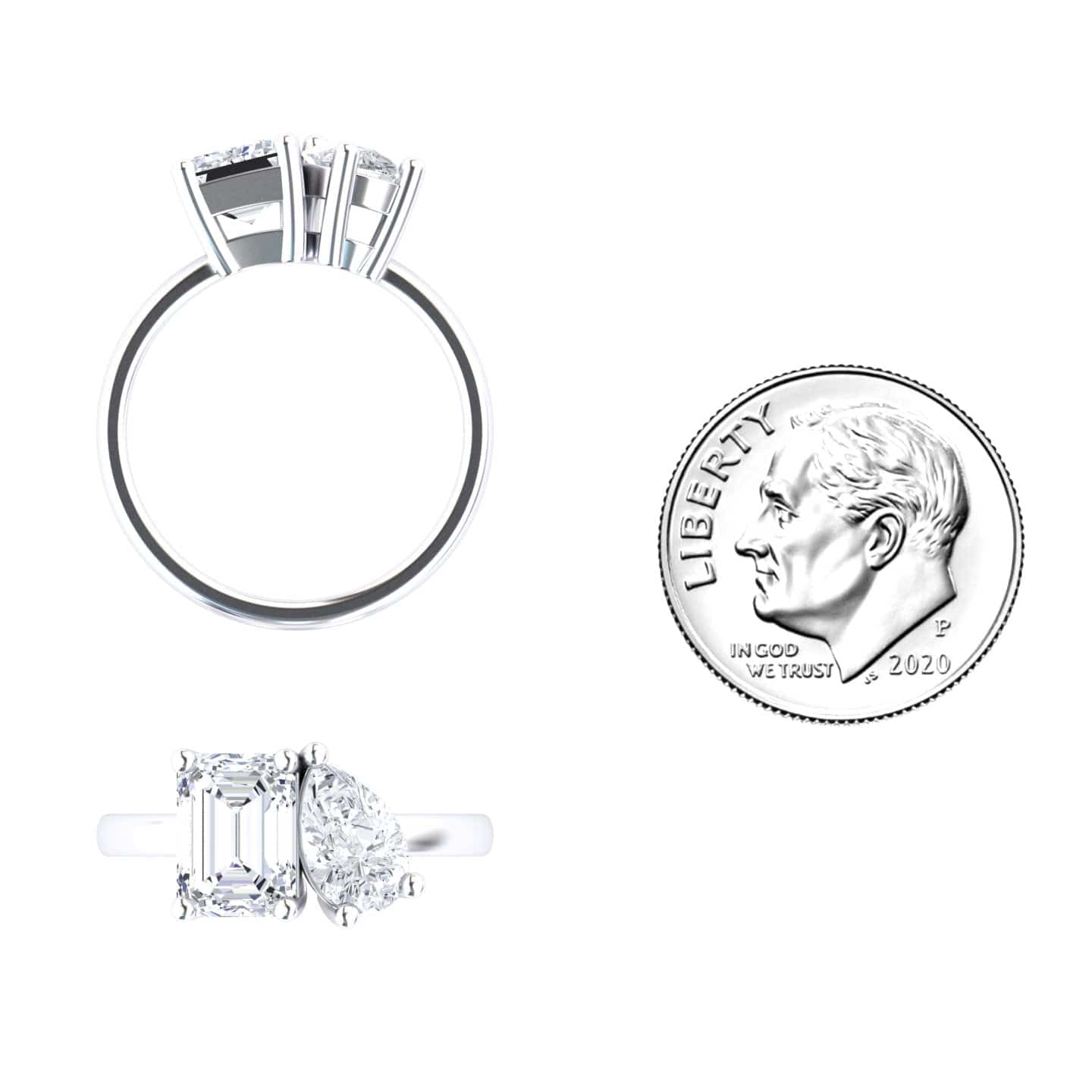 White Moissanite Toi et Moi Cocktail Ring - Ellen