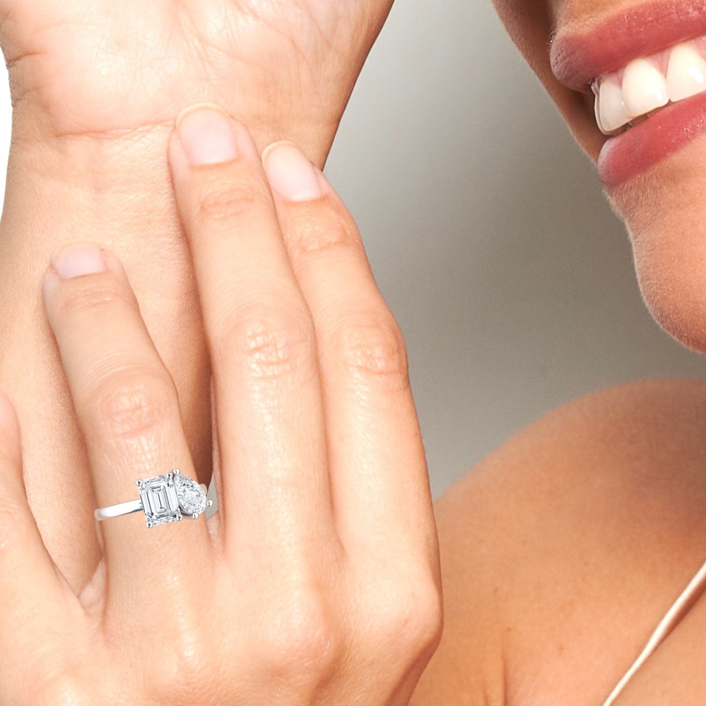 White Moissanite Toi et Moi Cocktail Ring - Ellen