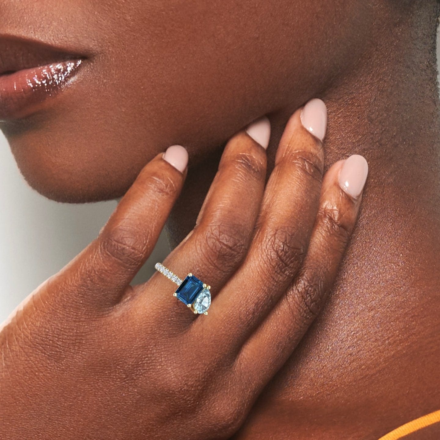 London Blue Topaz & Aquamarnine Toi et Moi Ring - Gauri