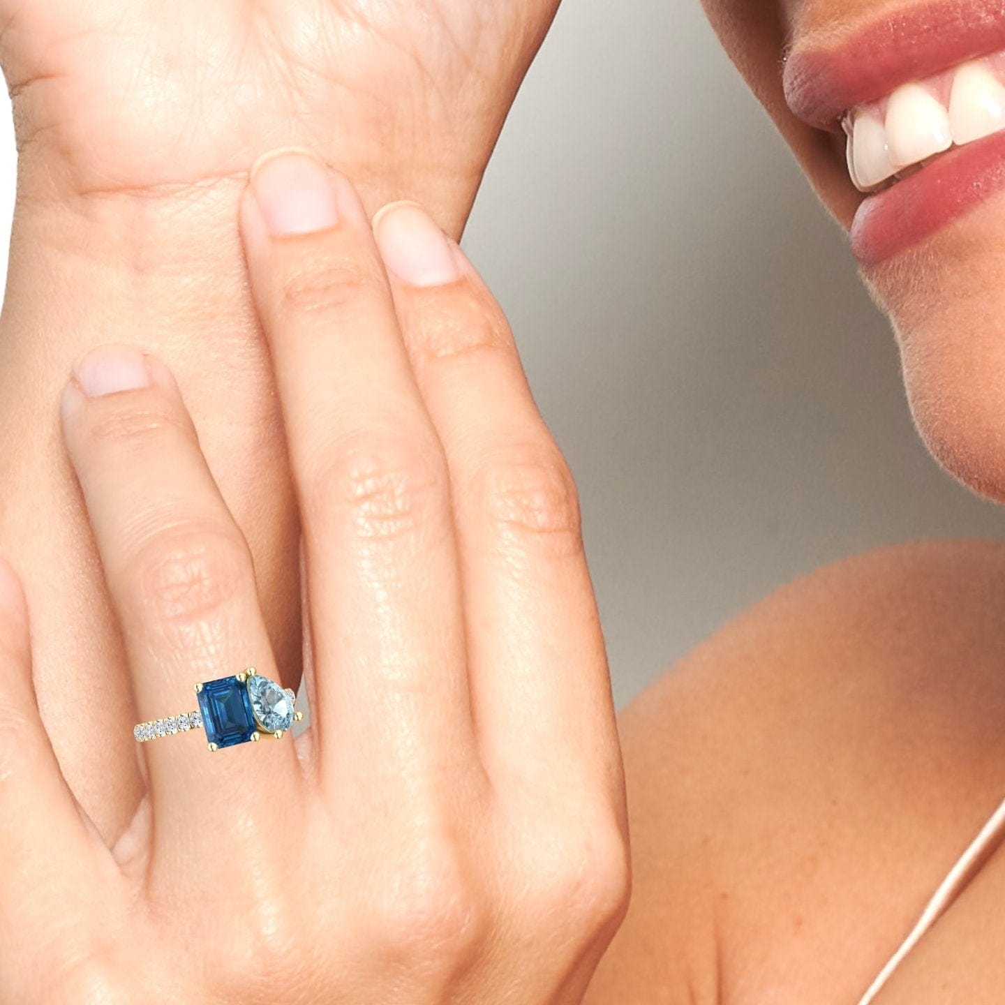 London Blue Topaz & Aquamarnine Toi et Moi Ring - Gauri