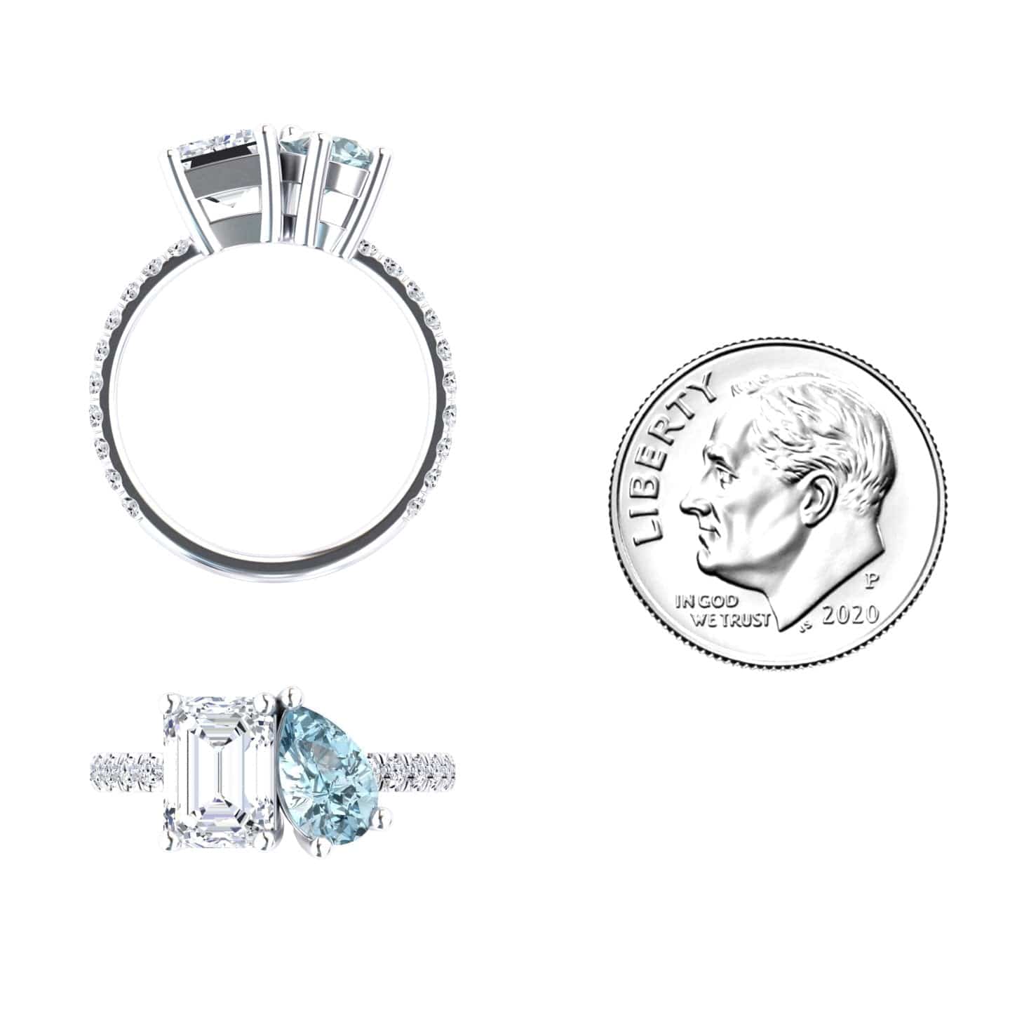 Lab Grown Moissanite & Aquamarnine Toi et Moi Ring - Gauri