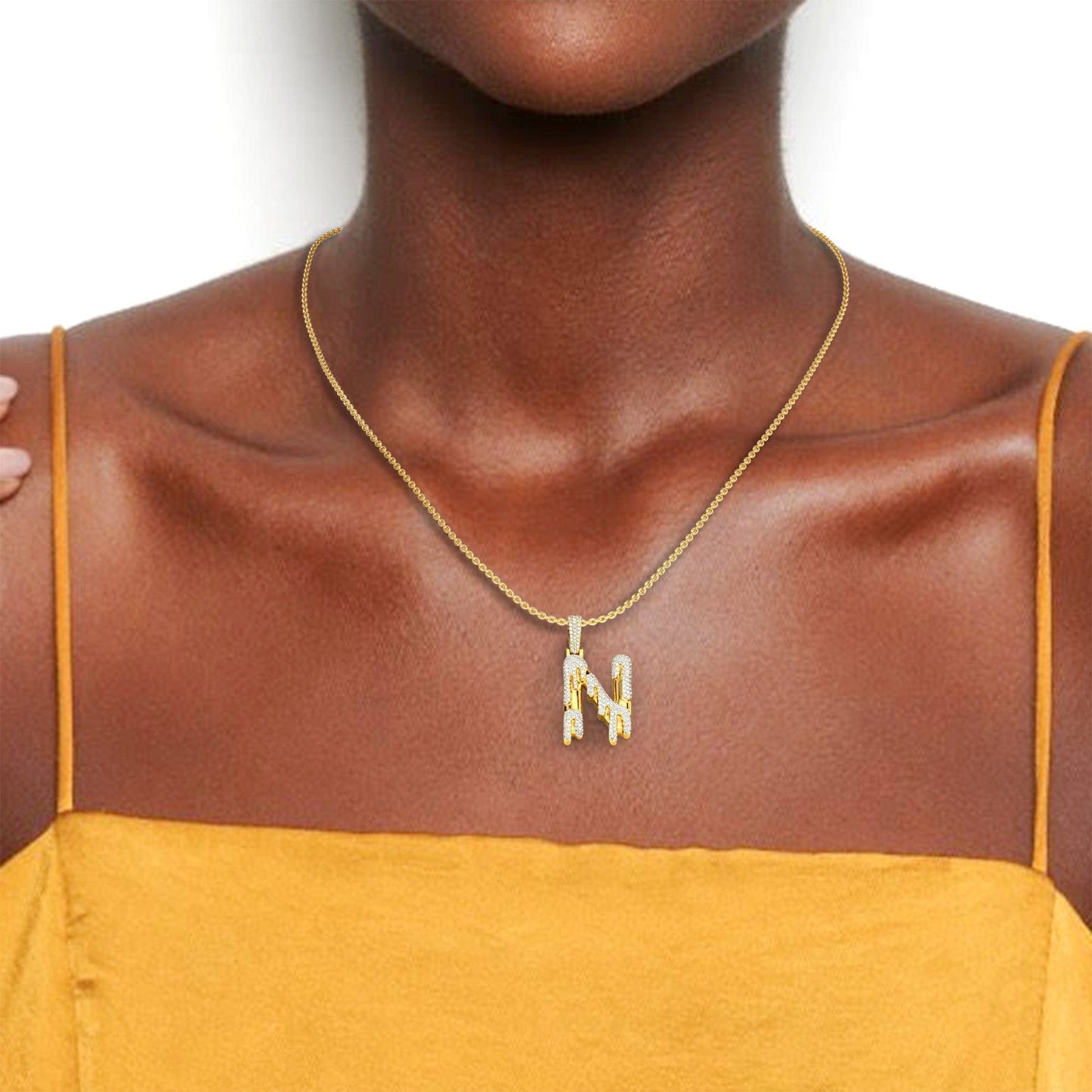 N Initial Dripping Diamond Pendant Necklace - Nihal