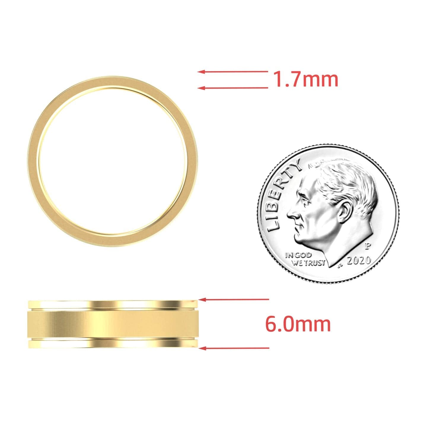 Grooved 6mm Comfort fit Wedding Band comparing with coin