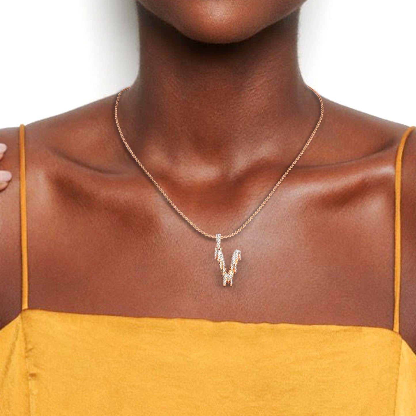 V Initial Dripping Diamond Pendant Necklace - Viktor