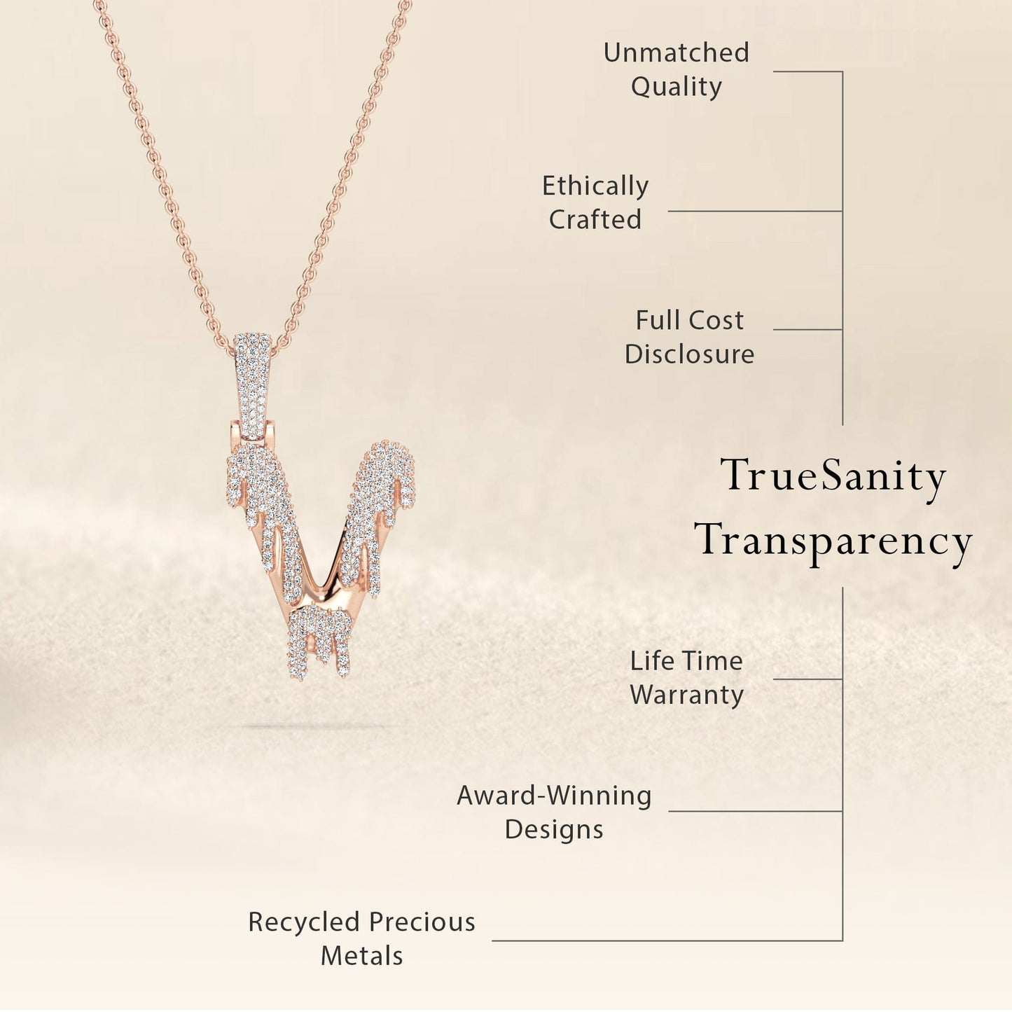 V Initial Dripping Diamond Pendant Necklace - Viktor