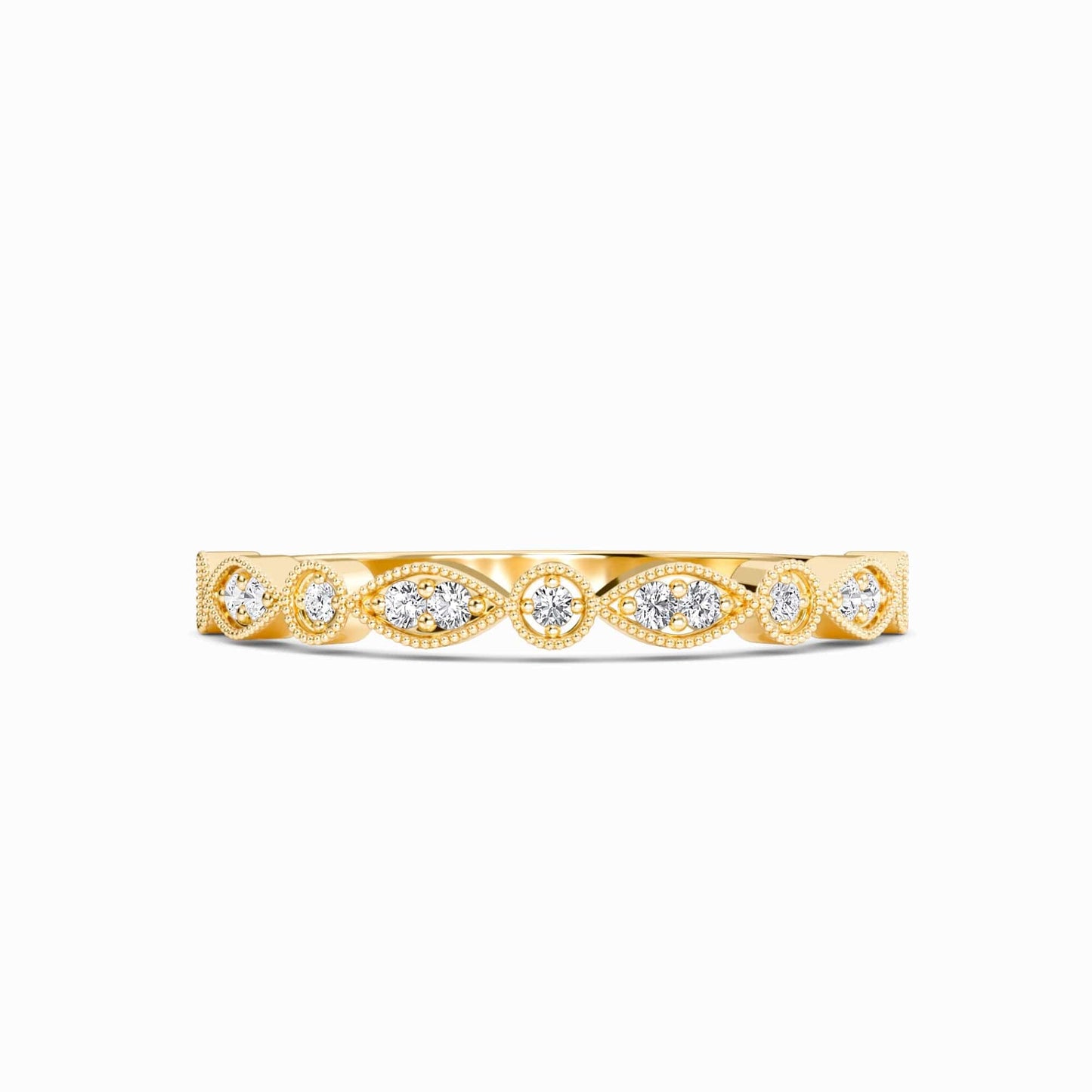 White Diamond Vintage Milgrain Band - Delaney
