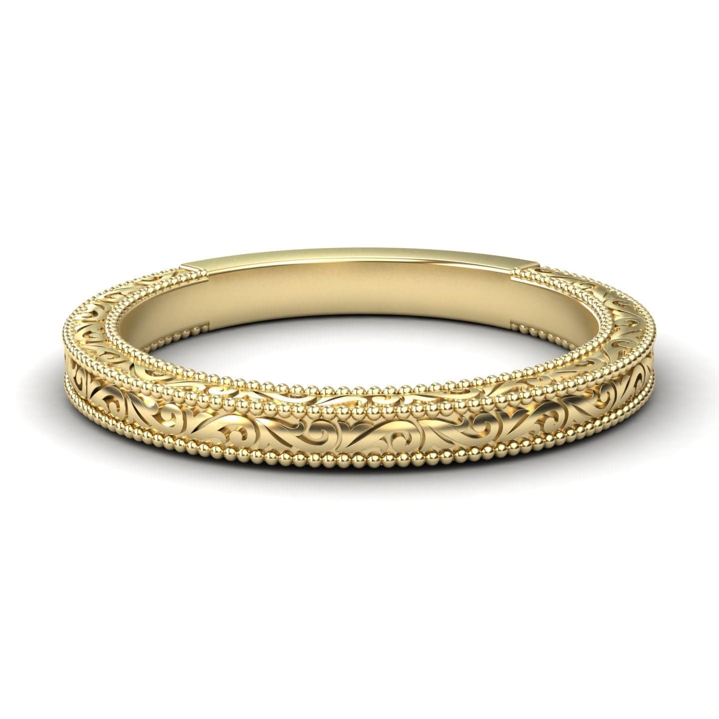 Vintage-Inspired Engraved Milgrain Wedding Band - Qianru
