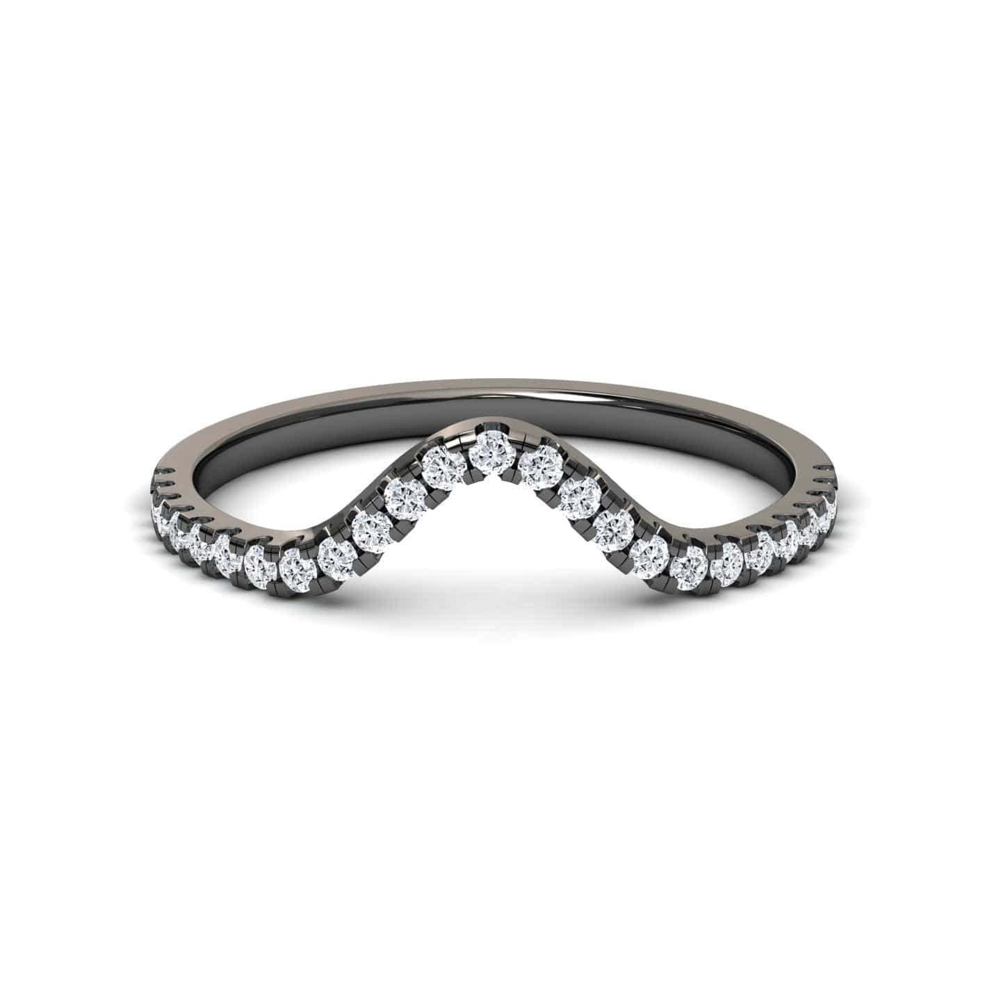 White Diamond Unique Contour Wedding Band - Ruihua