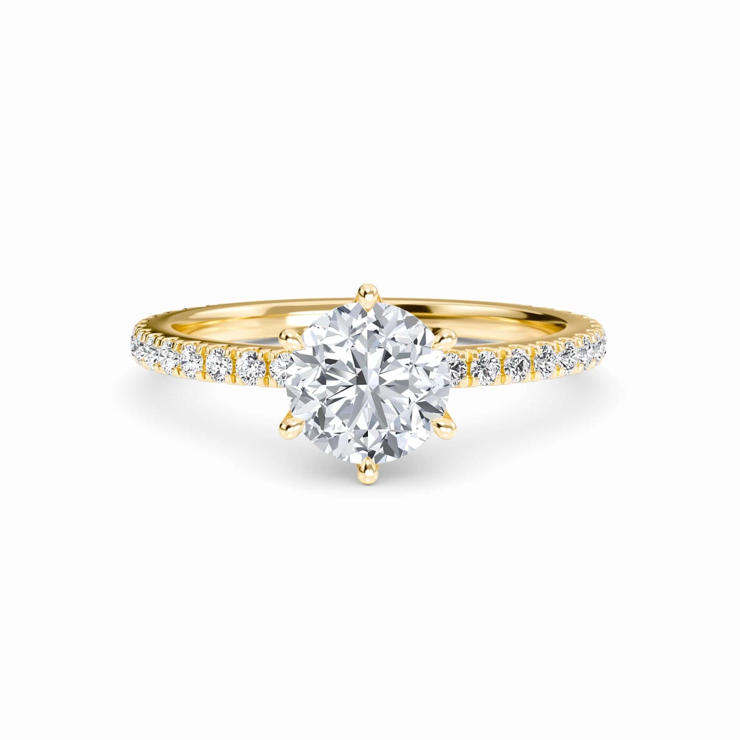 White Diamond Pave Set Four-Prong Solitaire Engagement Ring - Brynlee - 18K Yellow Gold - 0.36 Carat Round Diamond