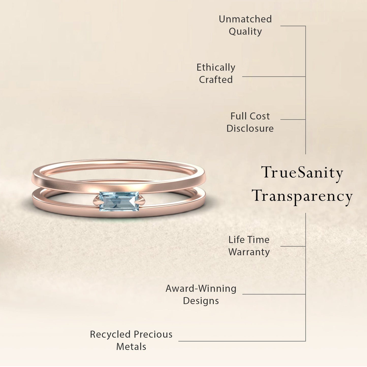 Aquamarine Minimalist Double Band Ring - Alia