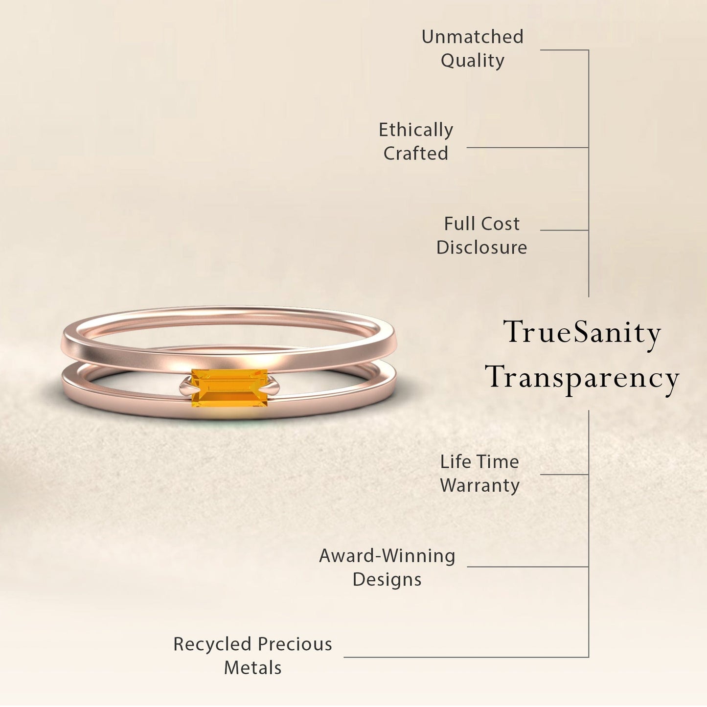 Citrine Minimalist Double Band Ring - Alia
