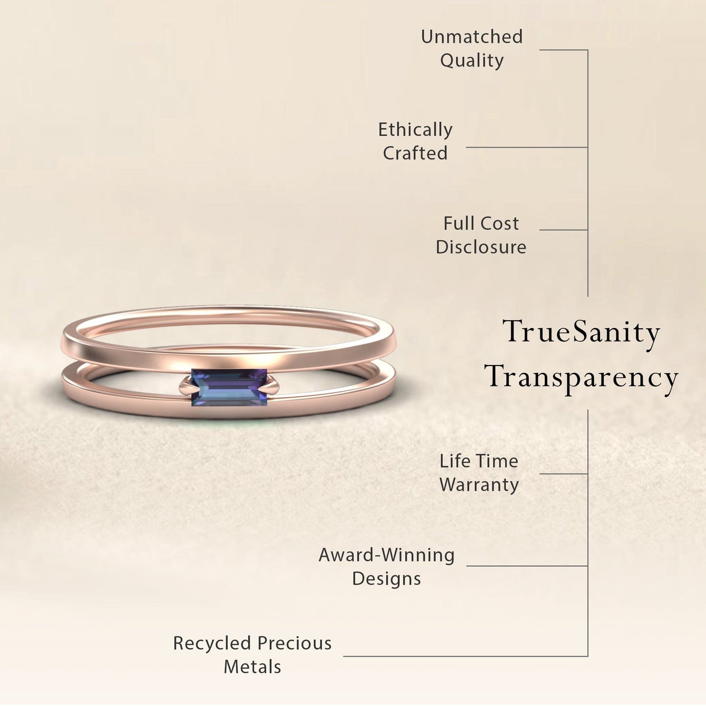 Lab Grown Alexandrite Minimalist Double Band Ring - Alia
