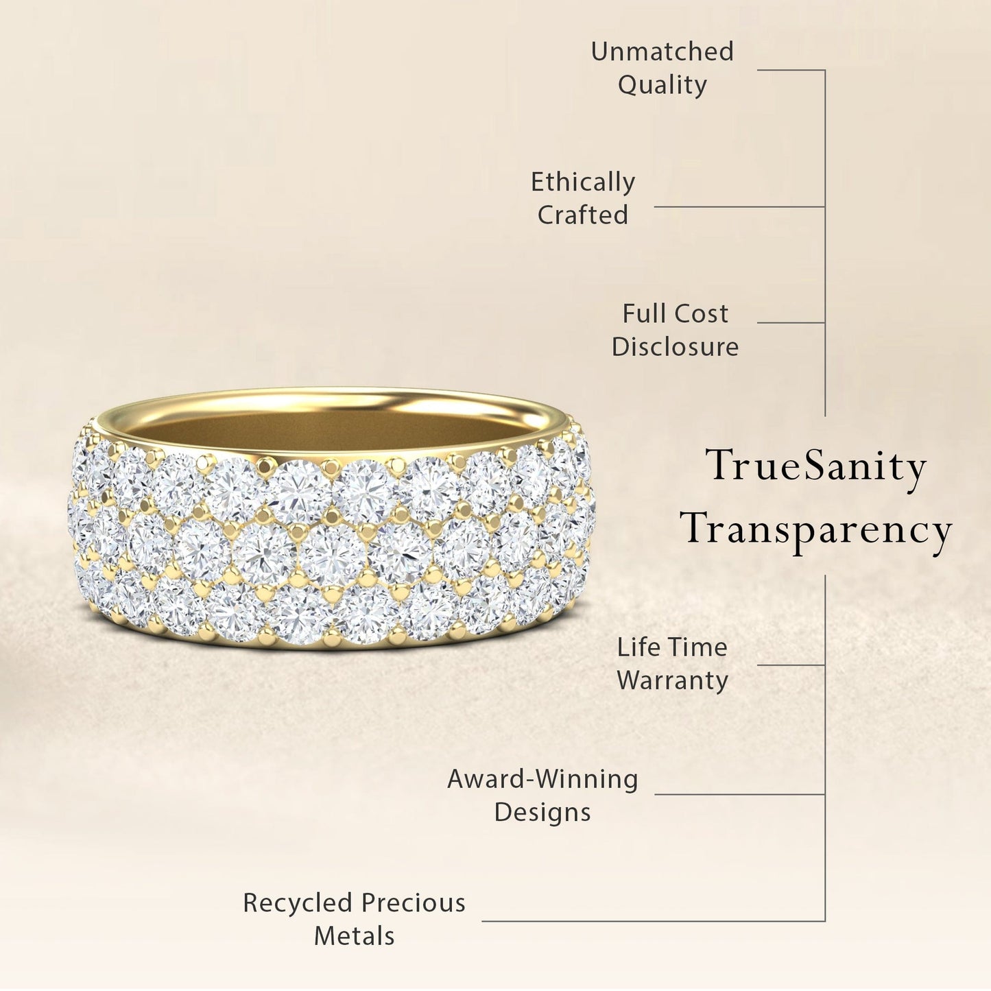 White Diamond Three Row Pave Set Wedding Band - Leila