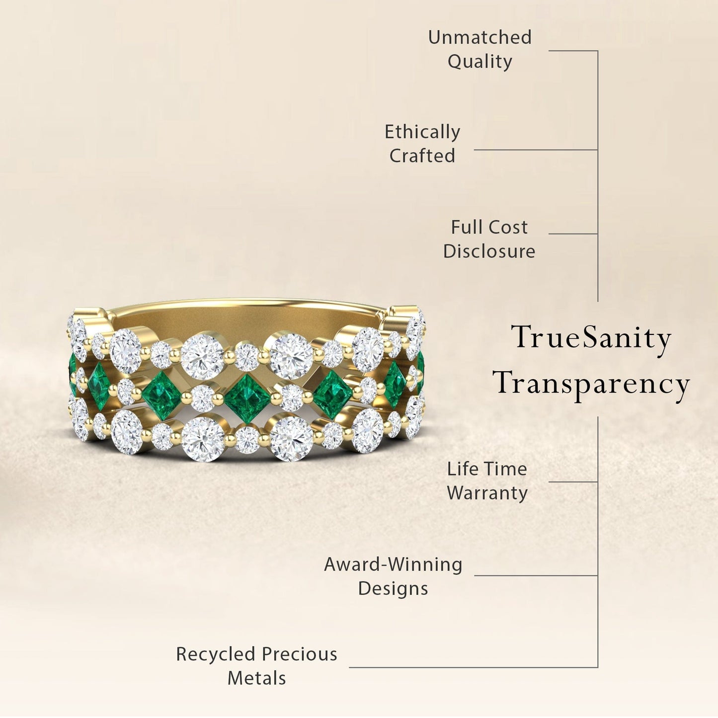 Emerald & Diamond Lace Band Ring - Victoria