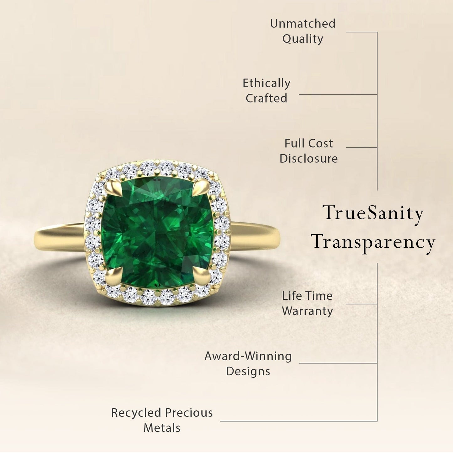 Lab Grown Emerald & Diamond Halo Ring - Ziva