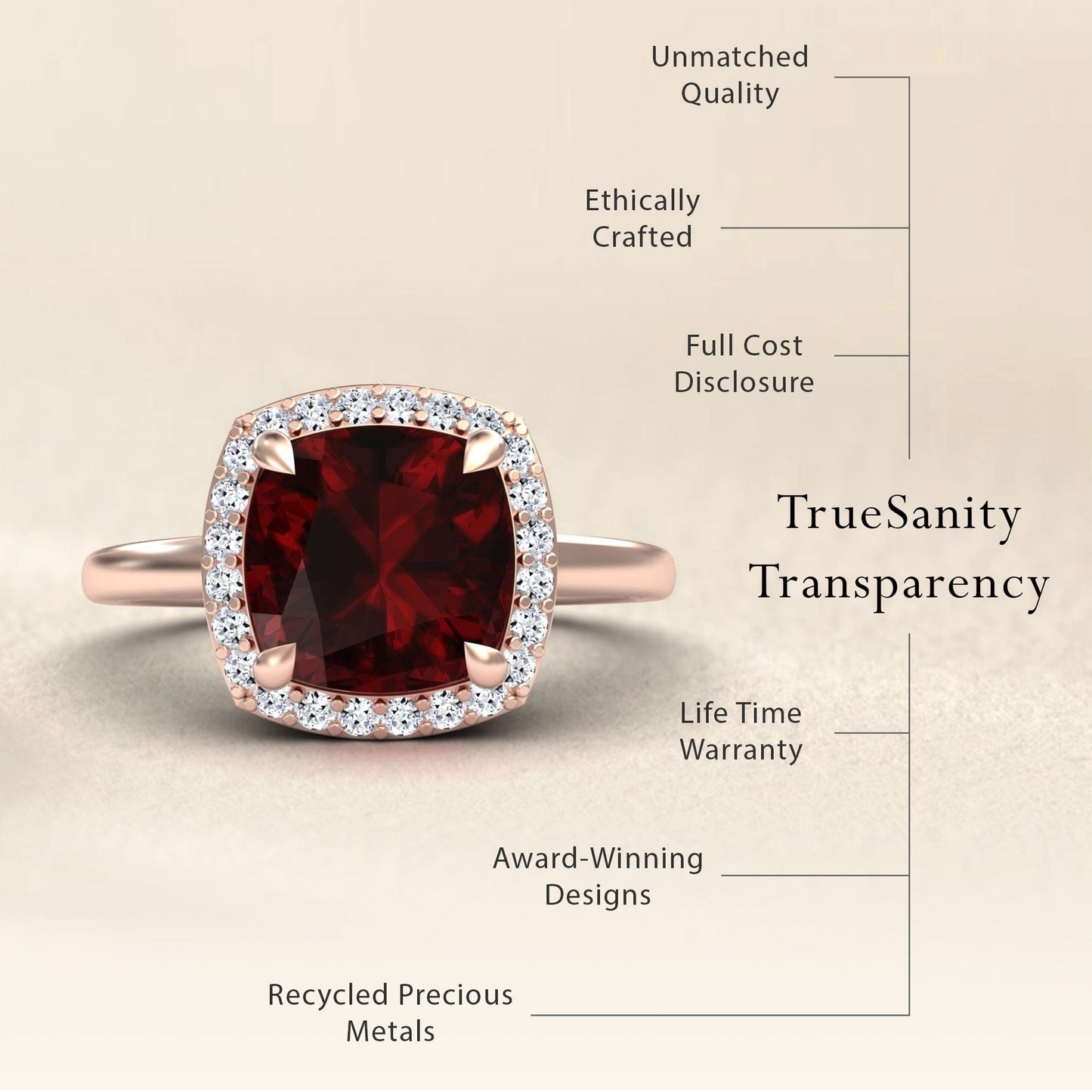 Garnet & Diamond Halo Ring - Ziva