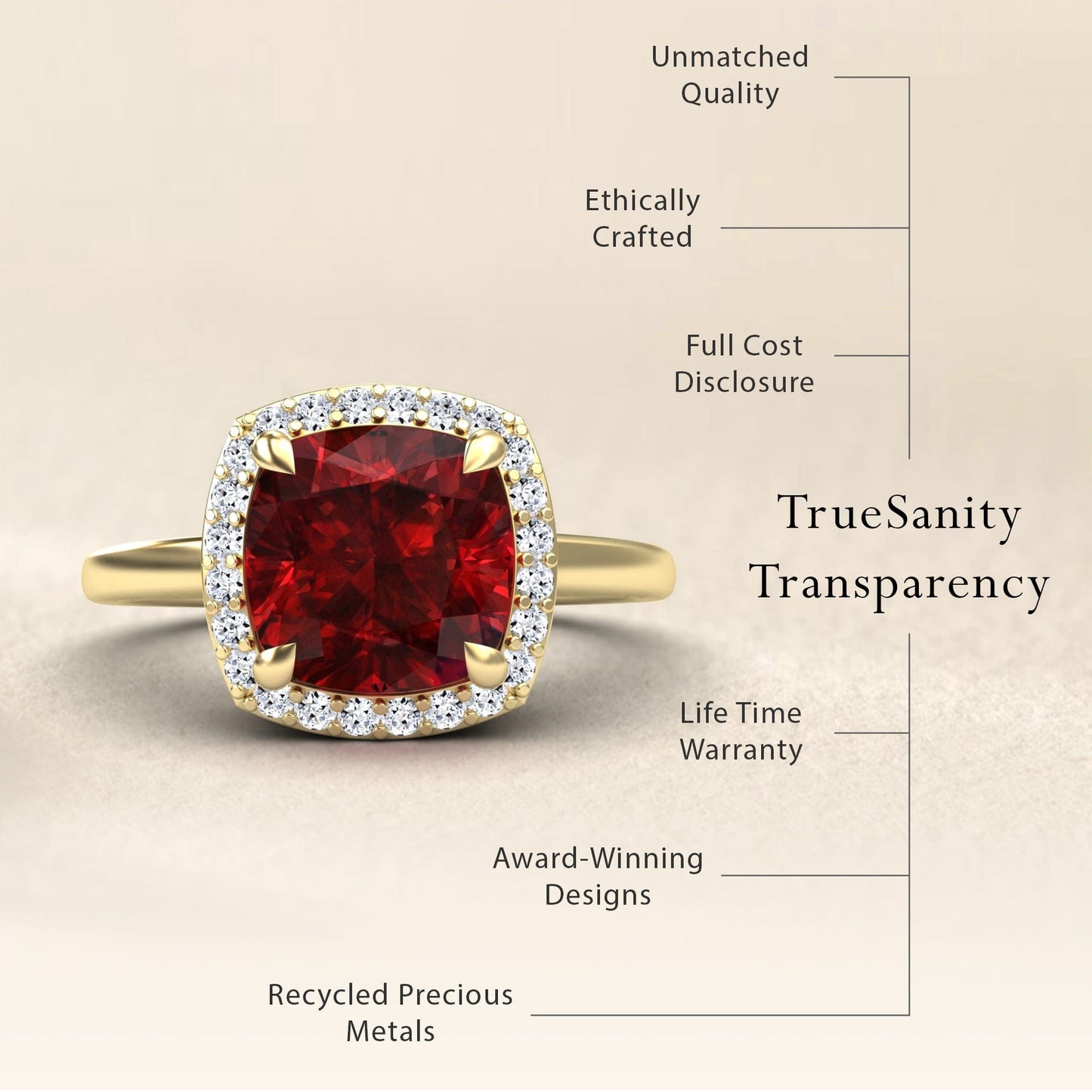 Lab Grown Ruby & Diamond Halo Ring - Ziva