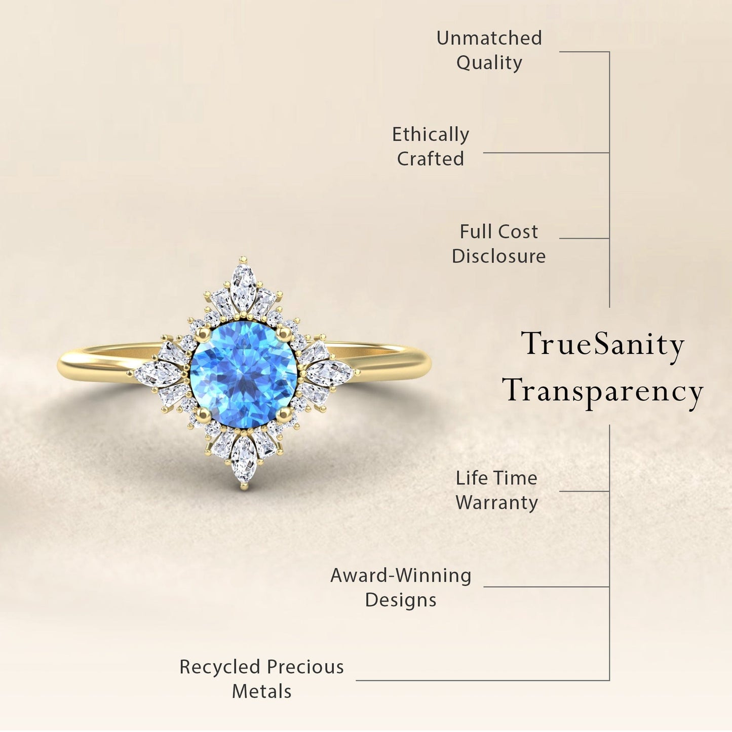 Swiss Blue Topaz & Diamond Vintage-Inspired Starburst Ring - Delia