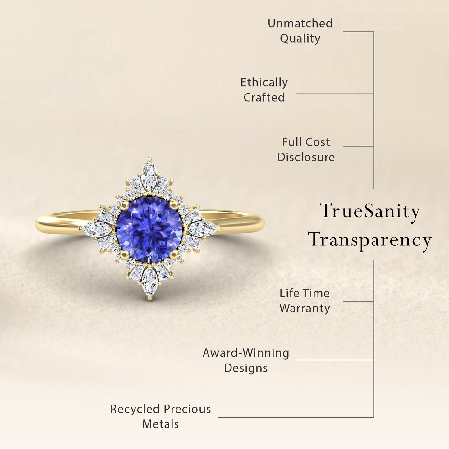 Tanzanite & Diamond Vintage-Inspired Starburst Ring - Delia
