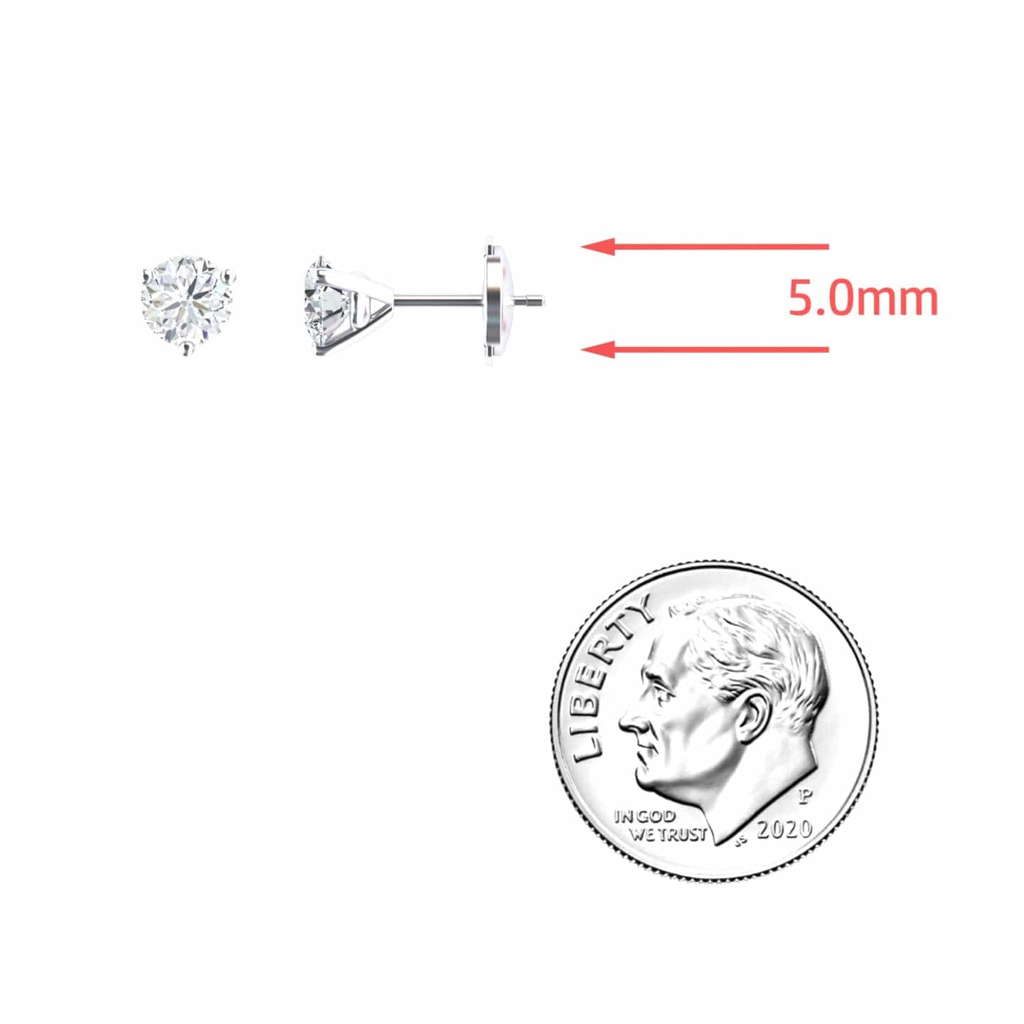 Three-Prong Martini Round Diamond Stud Earrings - Eveline