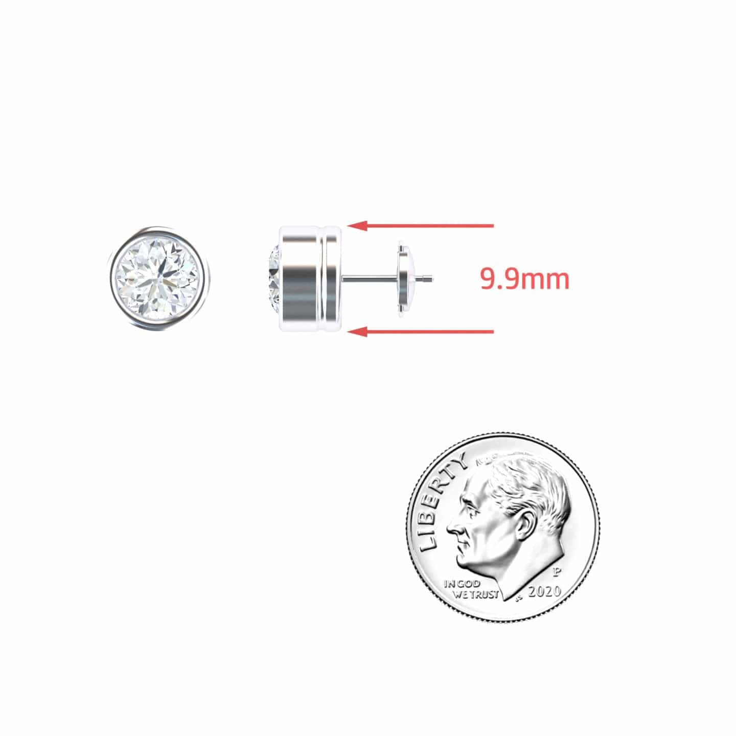 White Diamond 9.9mm Classic Bezel Set Stud Earrings - Ishanvi