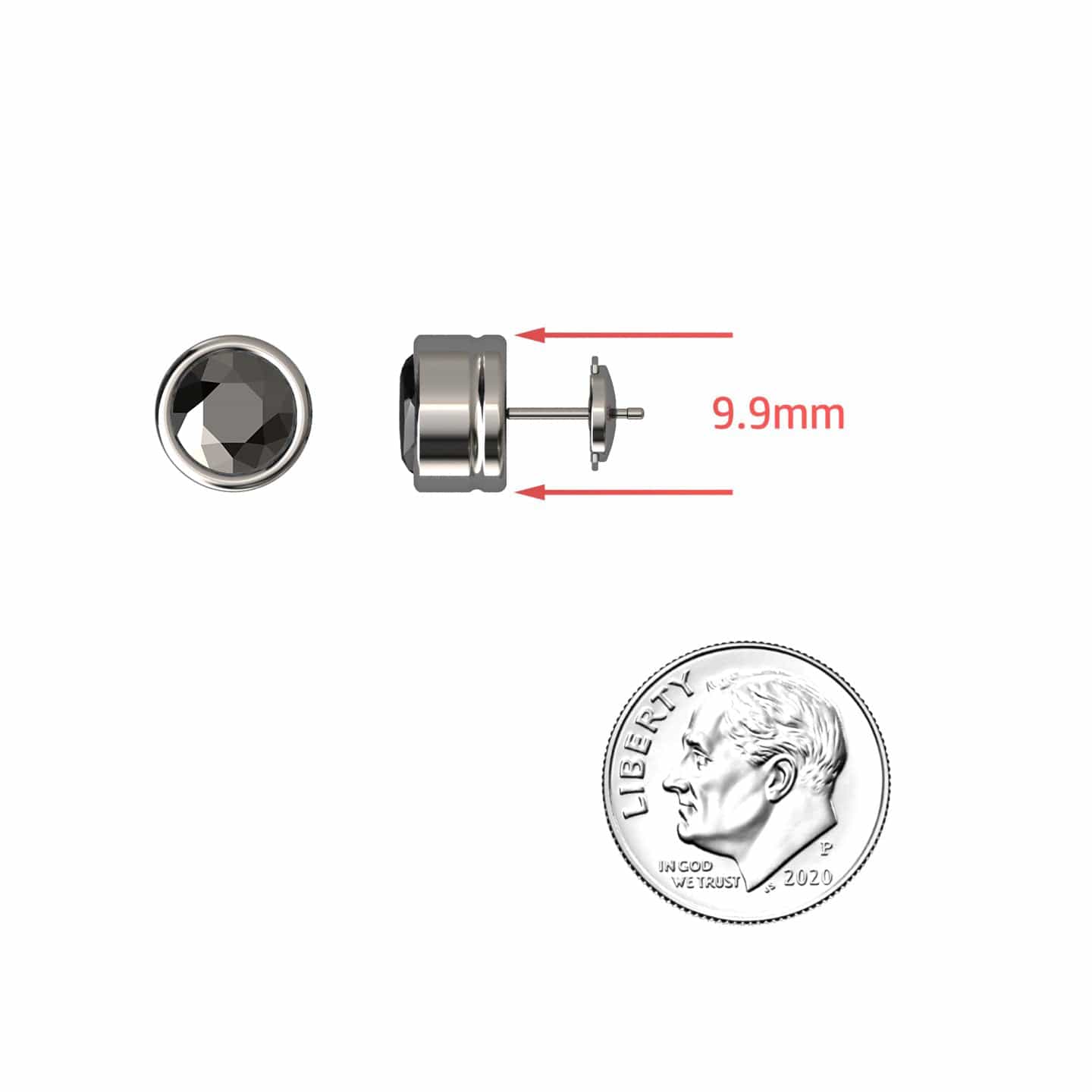 Black Diamond 9.9mm Single Stud Earrings - Bezel Set - Ishanvi