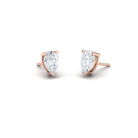Three-Prong Pear Diamond Stud Earrings - Anvika
