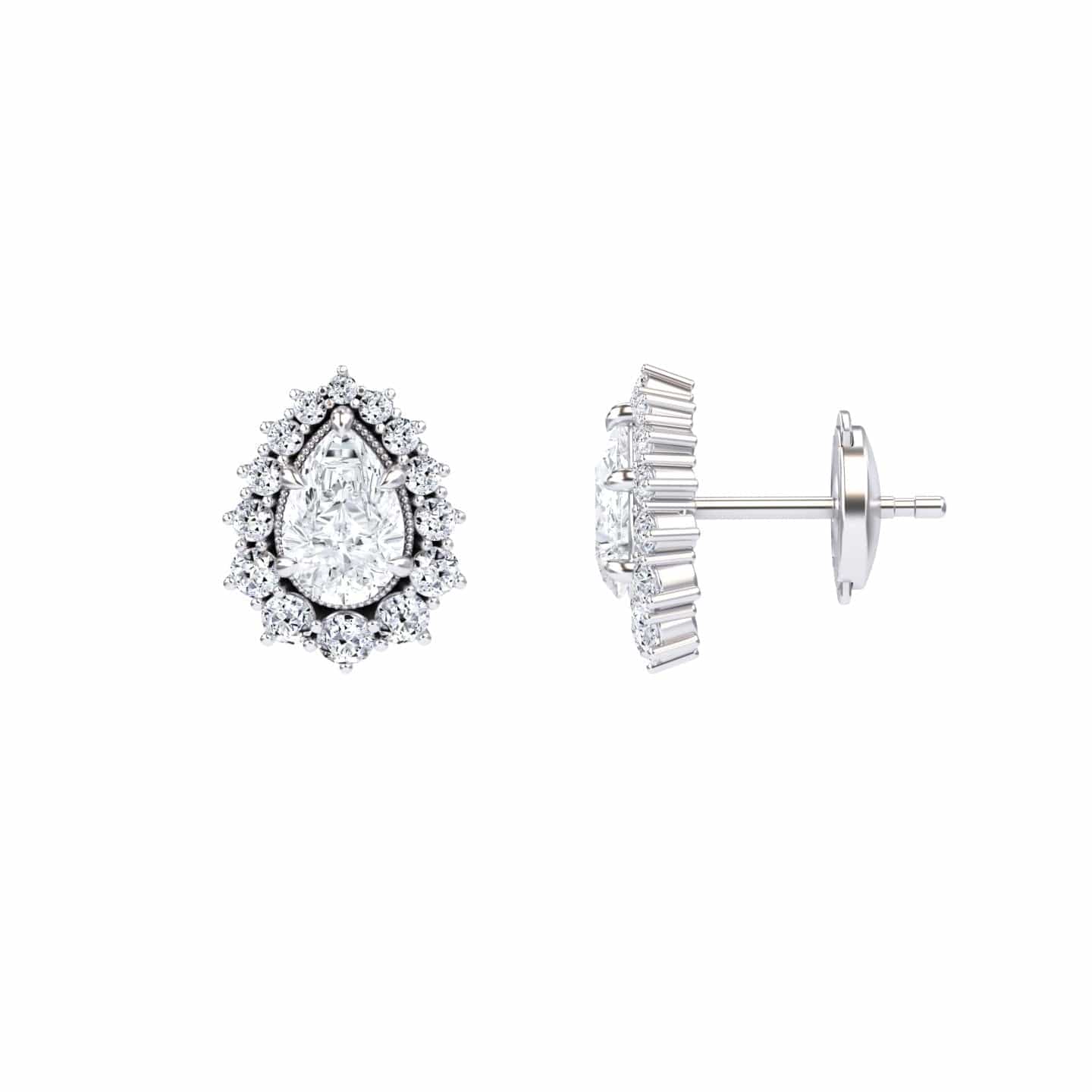 White Diamond Halo Stud Earrings  - Vega