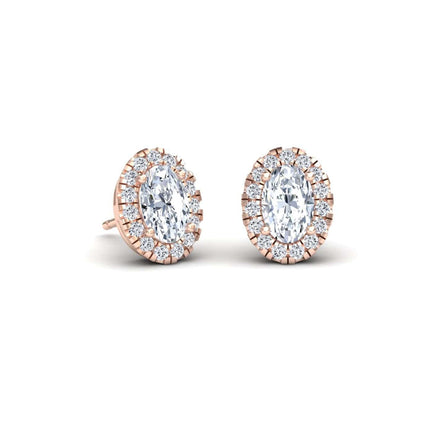 White Diamond 7.7x5.57mm Halo Stud Earrings - Maritza