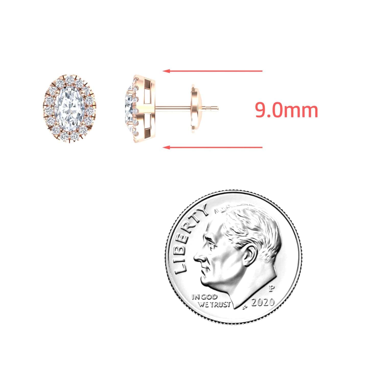 White Diamond 7.7x5.57mm Halo Stud Earrings - Maritza