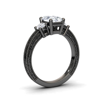 White Diamond Three-Stone Vintage Accented Engagement Ring - Jessica