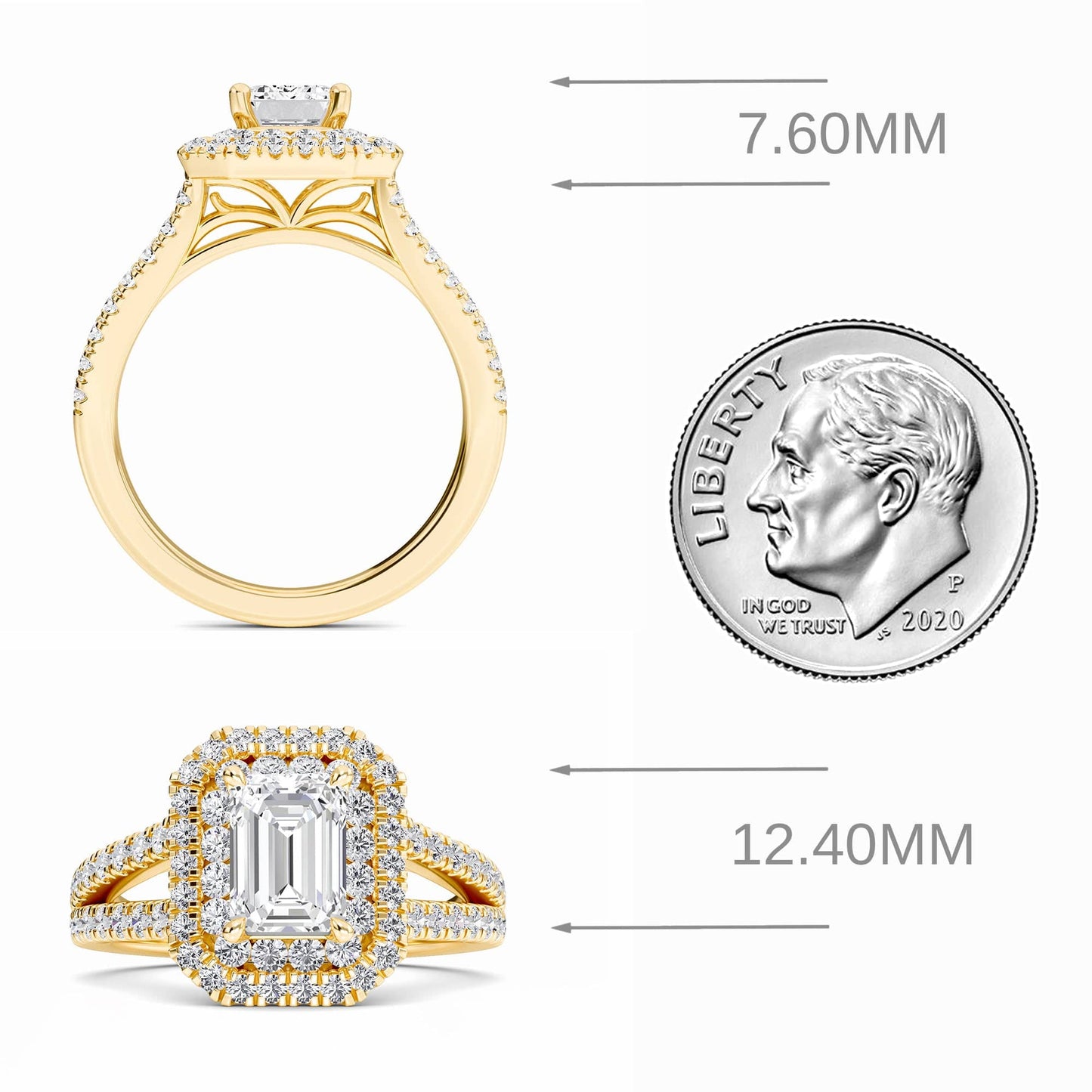 White Diamond Split Shank Double Halo Engagement Ring - Ananya