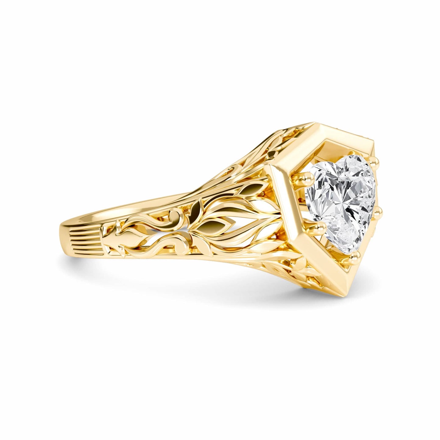White Diamond Vintage-Inspired Hexagonal Bezel Engagement Ring - Isabelle