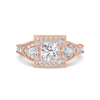 White Diamond Three Stone Halo Pave Engagement Ring - Scout