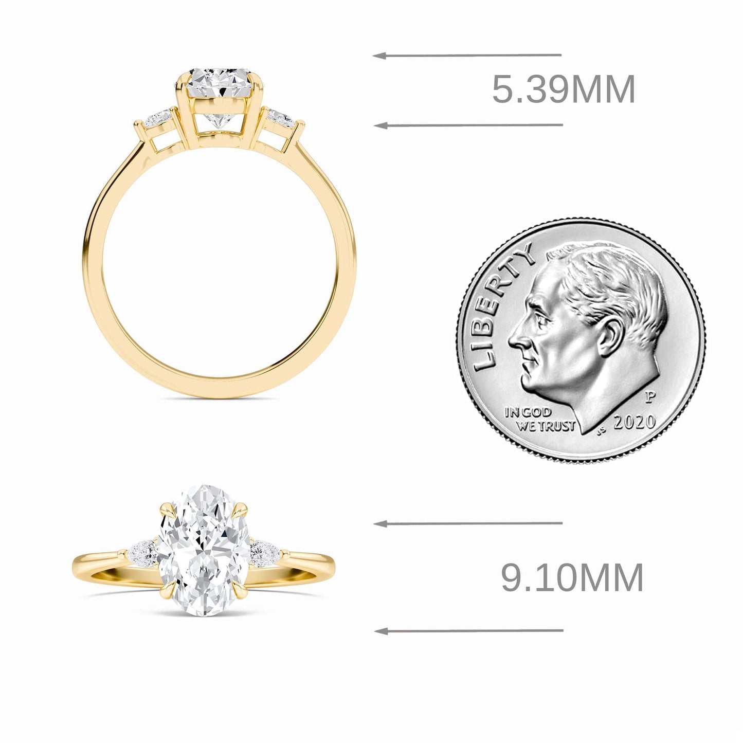 Oval Three-Stone Certified Lab Diamond Engagement Ring - Lorraine