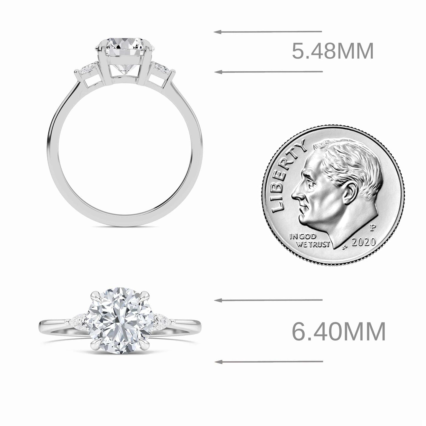 Round Three-Stone Certified Natural Diamond Engagement Ring - Lorraine