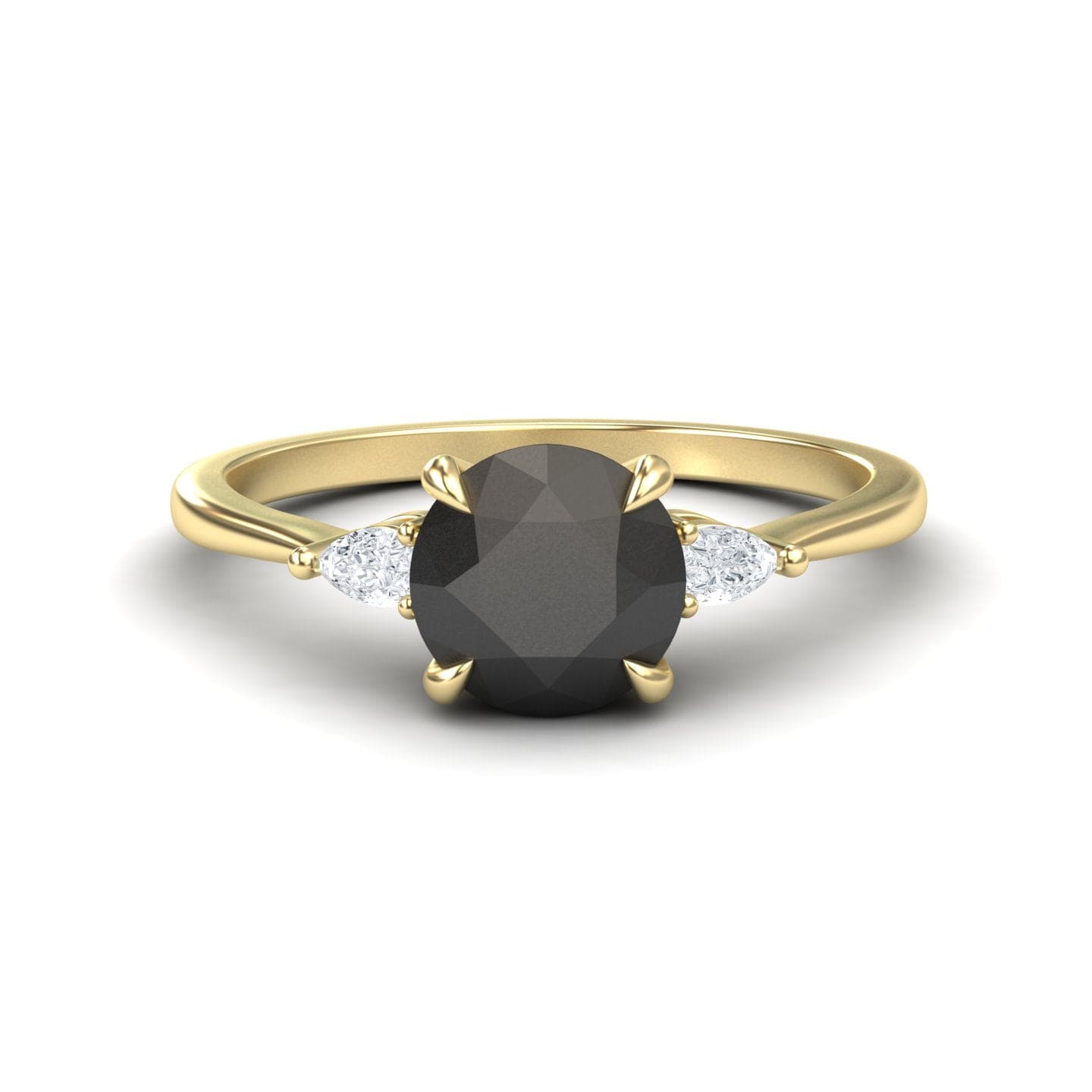 Round Three-Stone Certified Natural Black Diamond Engagement Ring - Lorraine