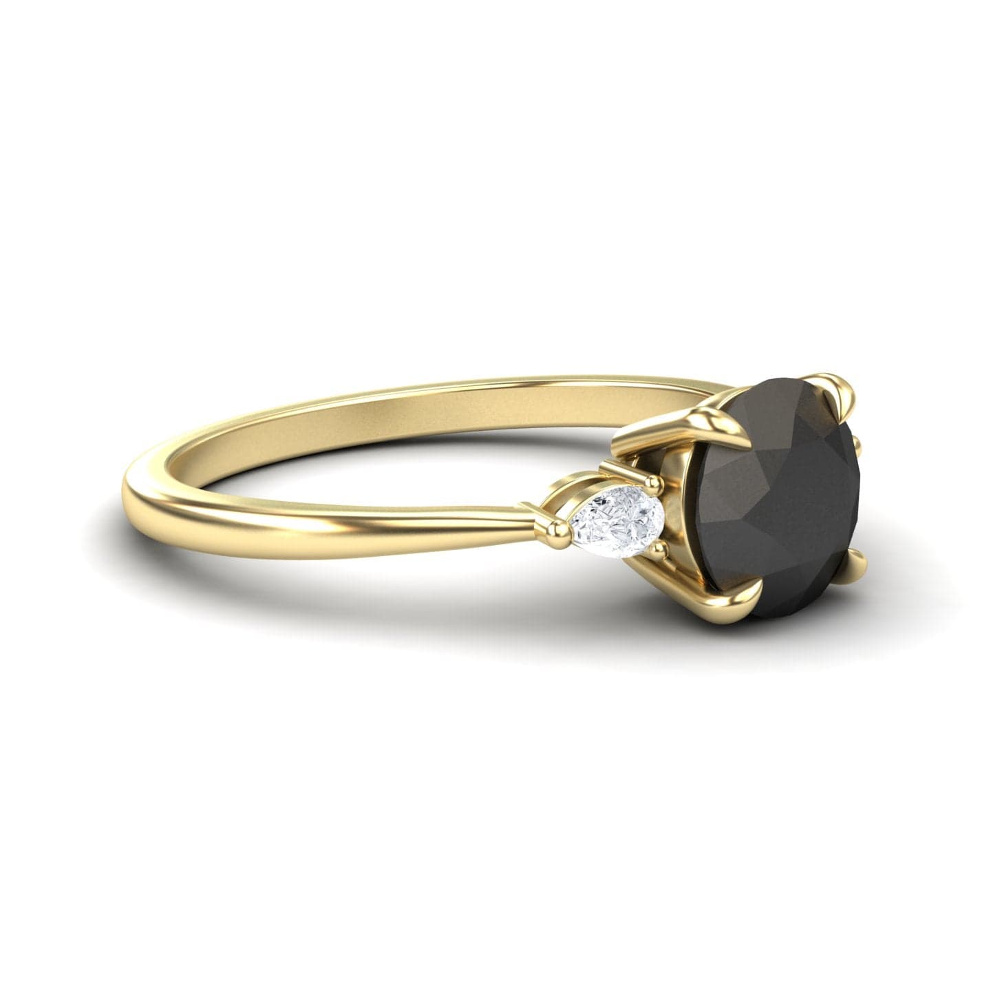 Round Three-Stone Certified Natural Black Diamond Engagement Ring - Lorraine