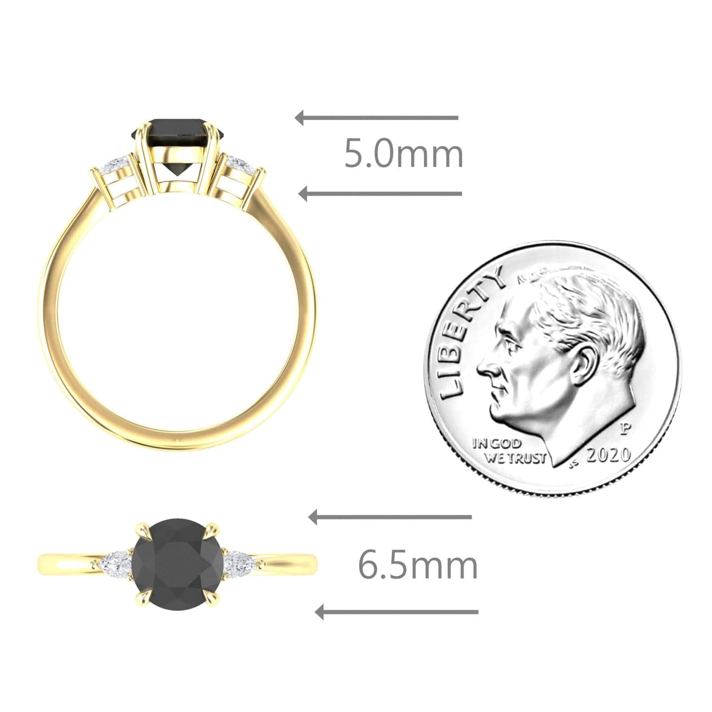 Round Three-Stone Certified Natural Black Diamond Engagement Ring - Lorraine