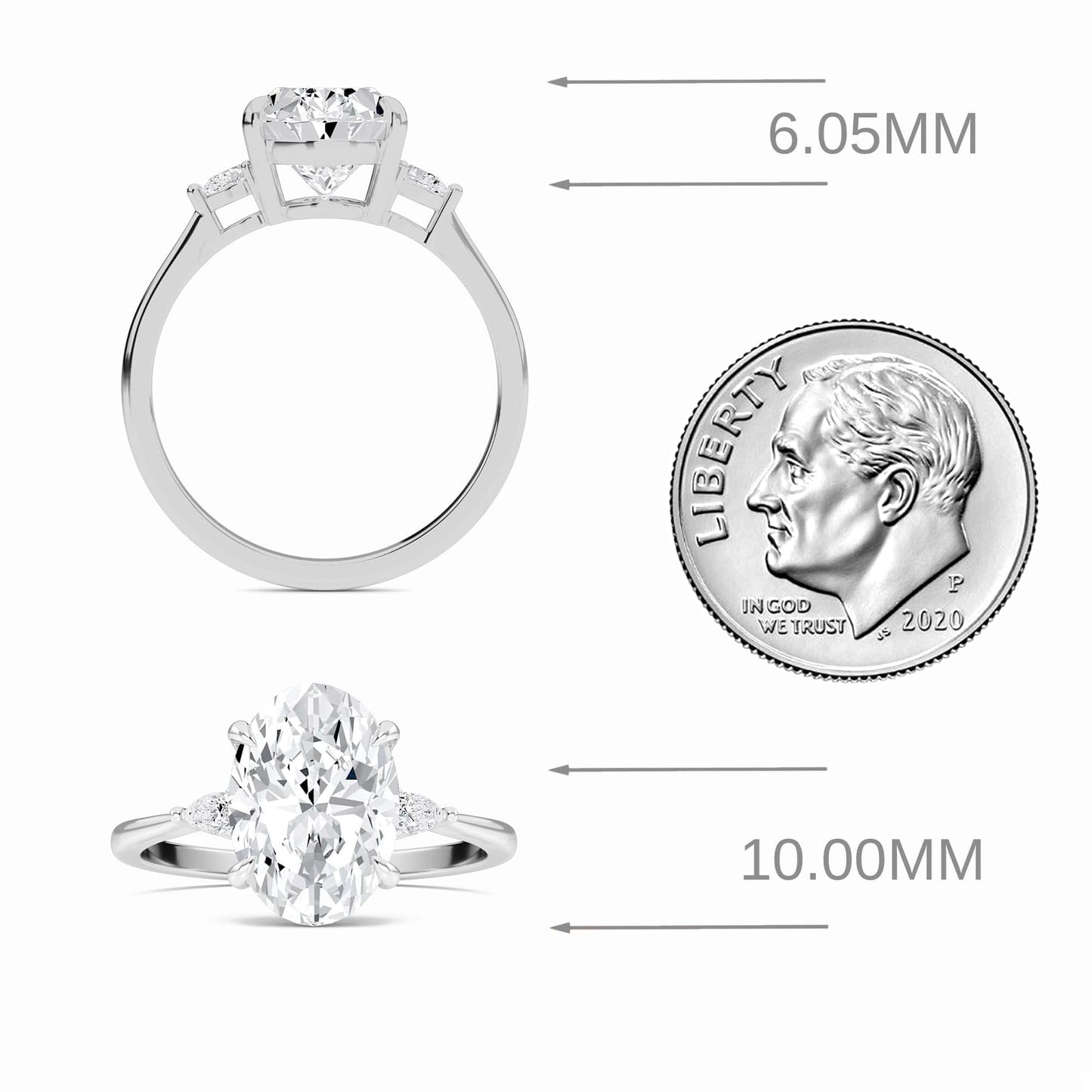 Oval Three-Stone Certified Lab Diamond Engagement Ring - Lorraine