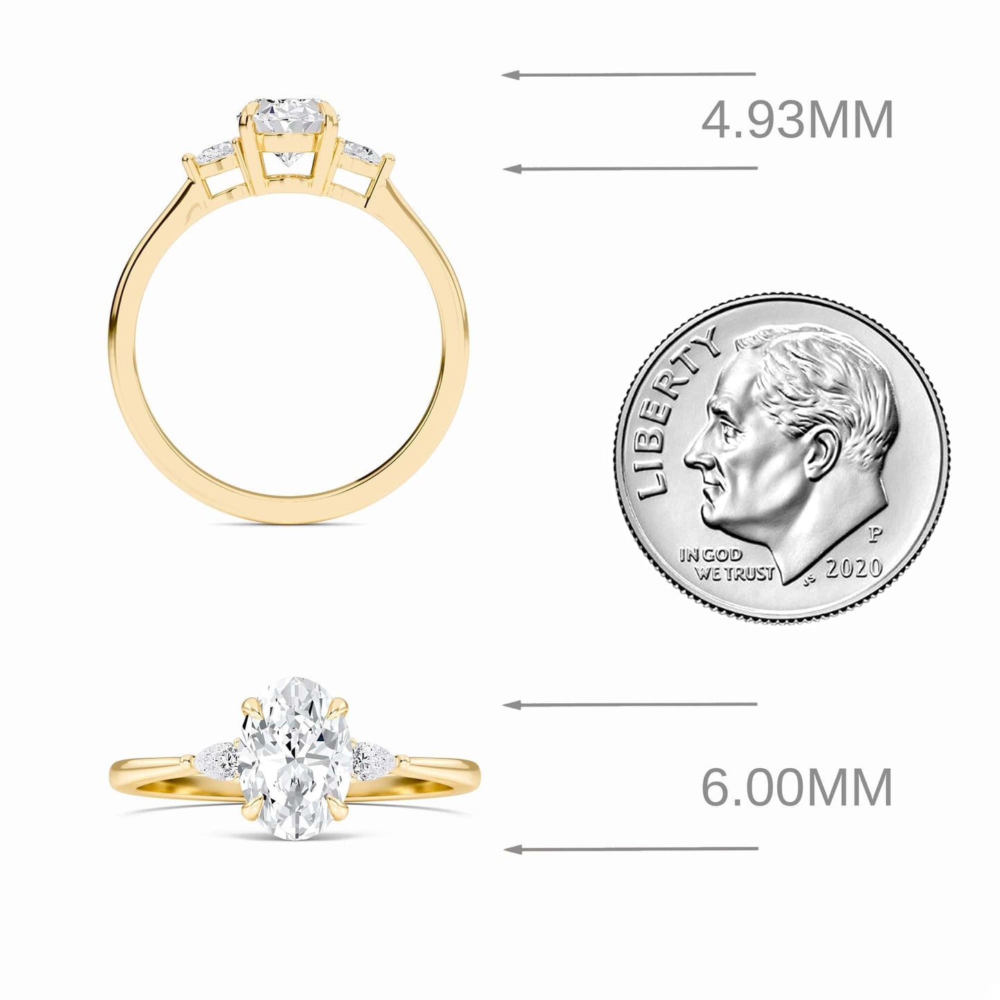 Oval Three-Stone Certified Natural Diamond Engagement Ring - Lorraine