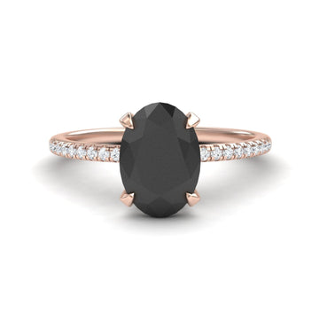 Oval Hidden Halo Certified Natural Black Diamond Pave Engagement Ring - Tamara