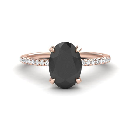 Oval Hidden Halo Certified Natural Black Diamond Pave Engagement Ring - Tamara