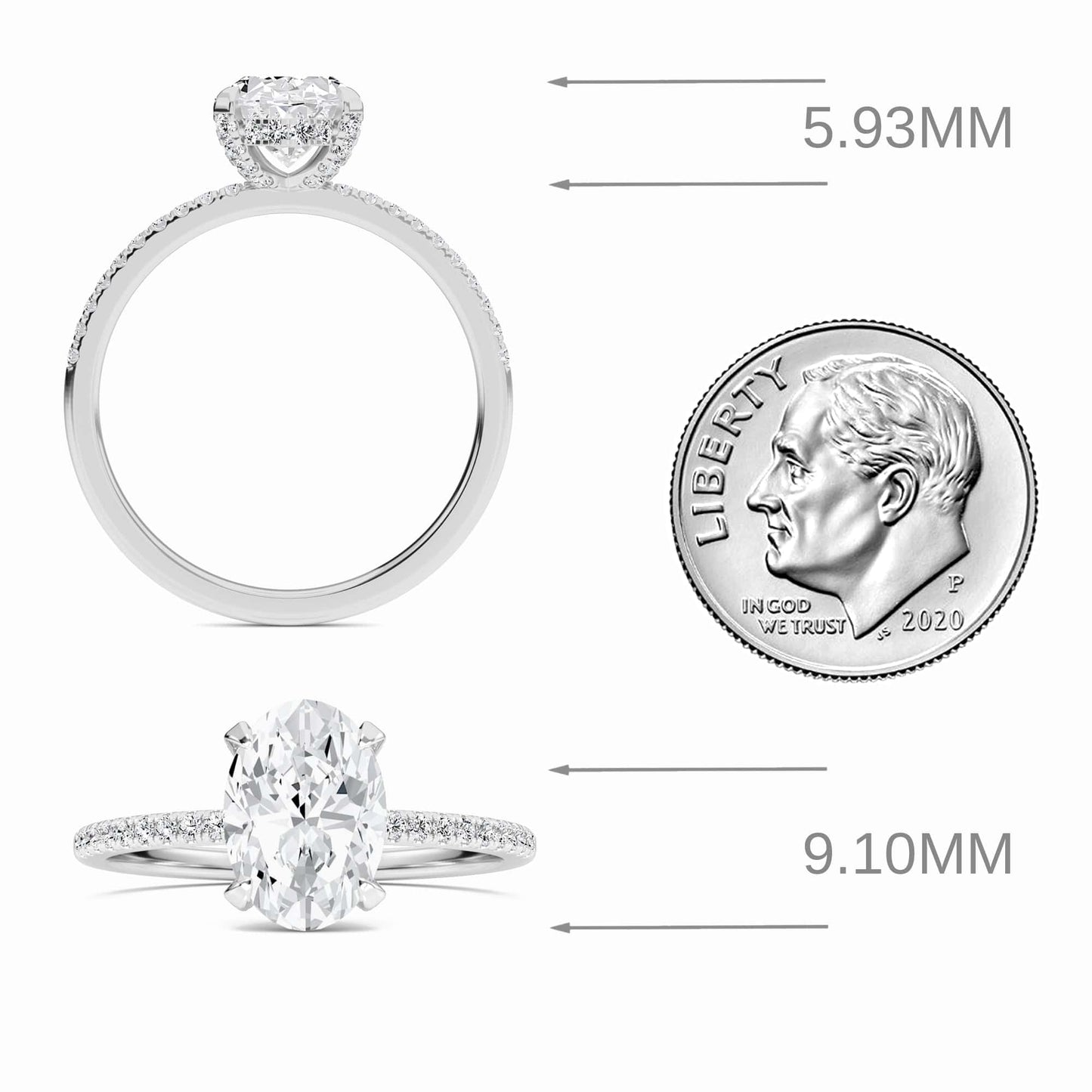 Oval Hidden Halo Certified Natural Diamond Pave Engagement Ring - Tamara
