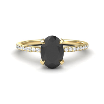 Oval Hidden Halo Certified Natural Black Diamond Pave Engagement Ring - Tamara