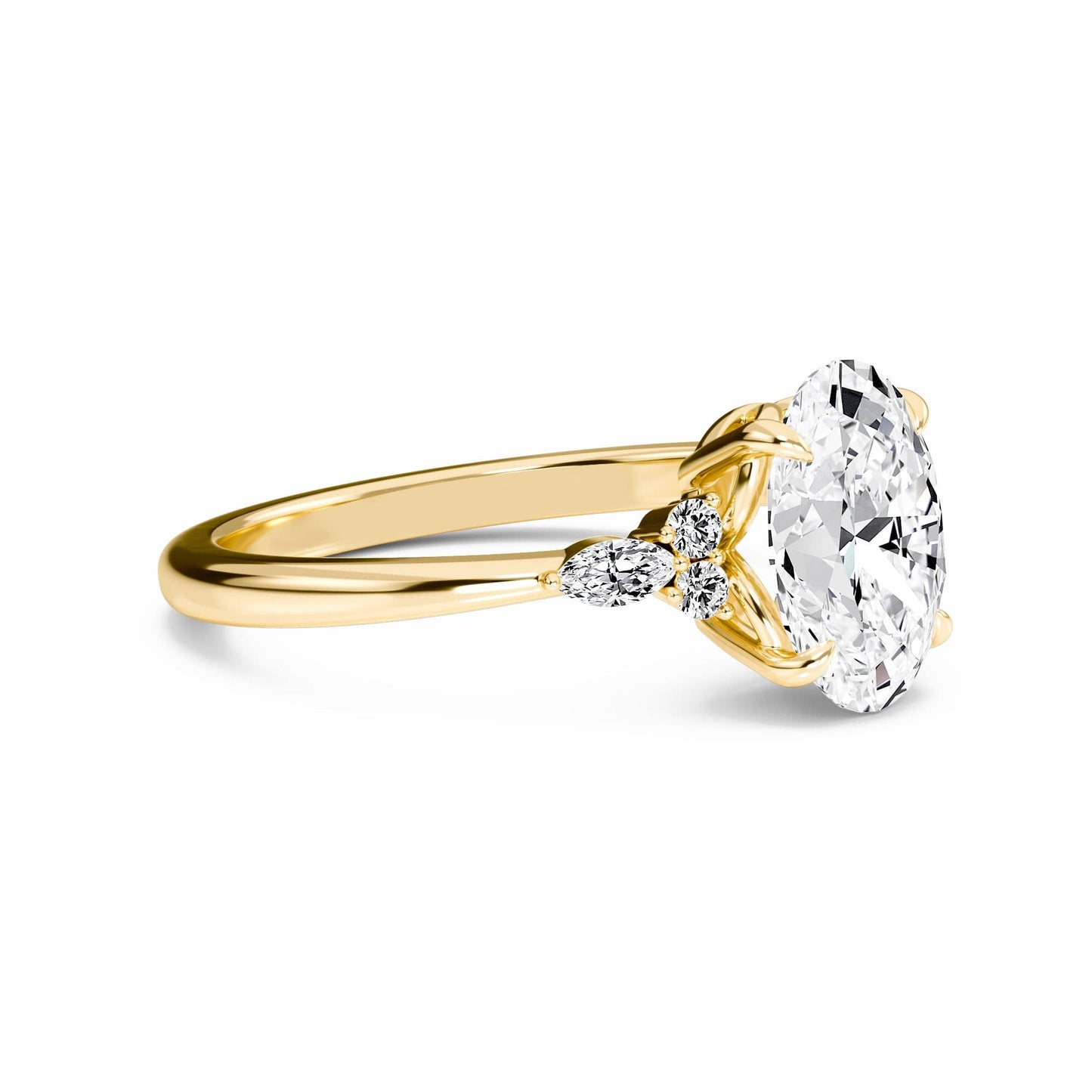Oval Cluster Side Certified Lab Diamond Engagement Ring - Lacey
