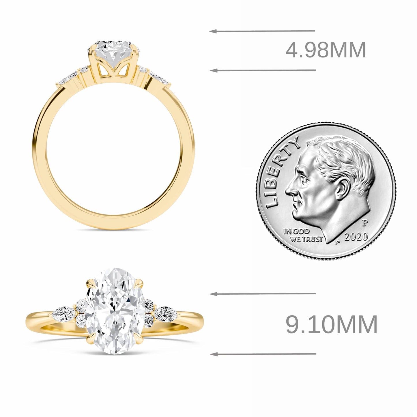 Oval Cluster Side Certified Lab Diamond Engagement Ring - Lacey