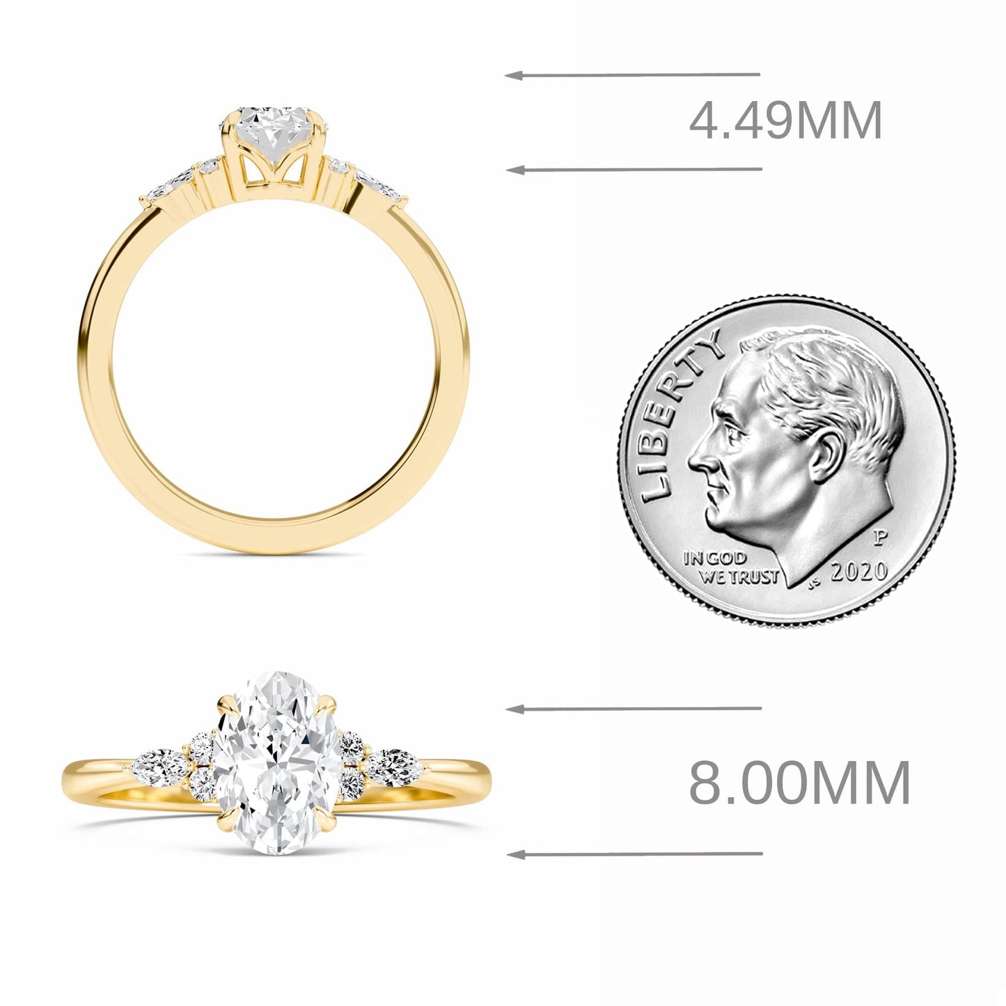 Oval Cluster Side Certified Lab Diamond Engagement Ring - Lacey