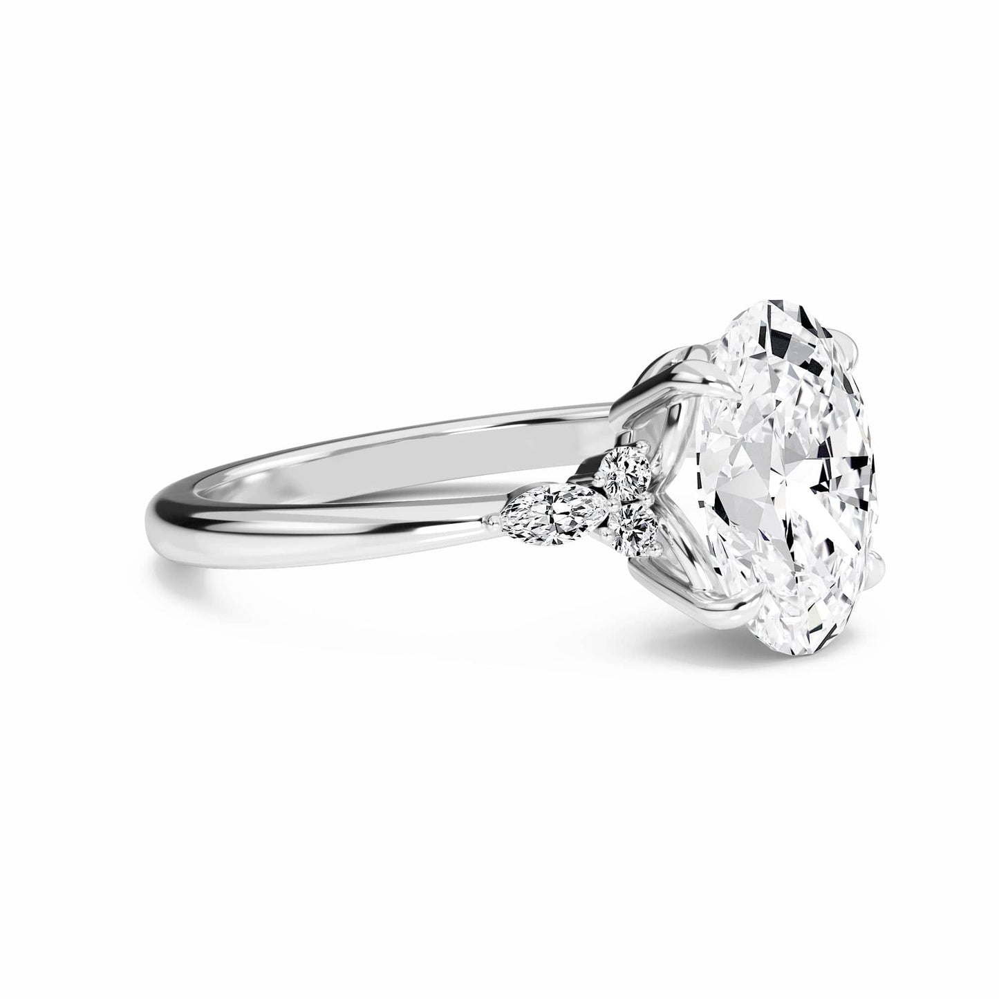 Oval Cluster Side Certified Lab Diamond Engagement Ring - Lacey